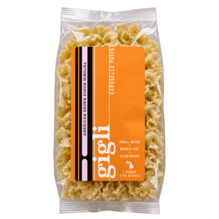 Bag of Carosello's Gigli Pasta with orange label