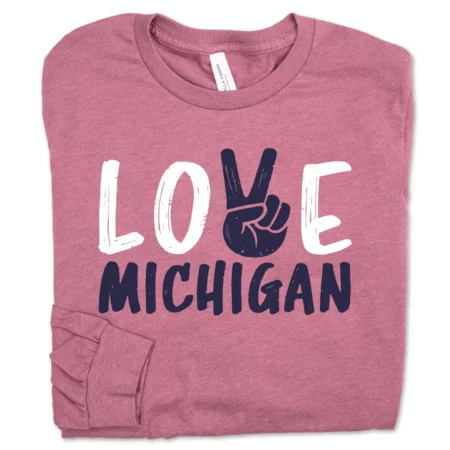 Michigan Peace & Love Long Sleeved Tee - Mauve Heather