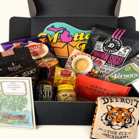 Gift box filled with merchandise from Michigan meant for men.