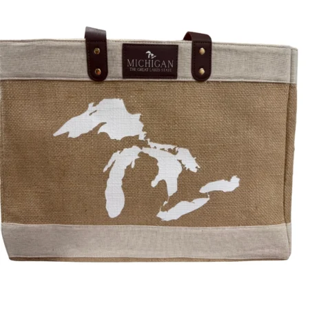 Michigan Burlap Tote Bag