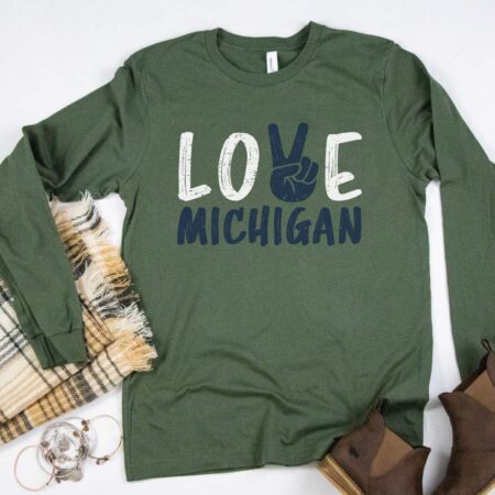 Michigan Peace & Love Long Sleeved Tee - Green
